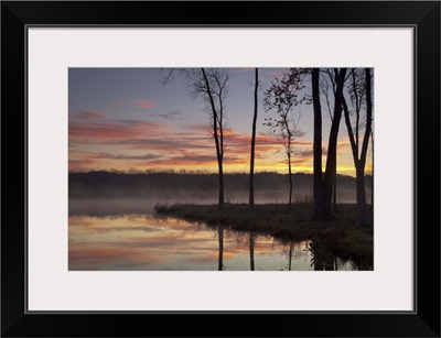 Misty sunrise, pond lake County Forest Preserve District, Illinois.