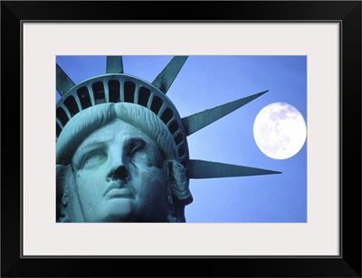 Moon above a statue, Statue Of Liberty, New York City, New York State, USA