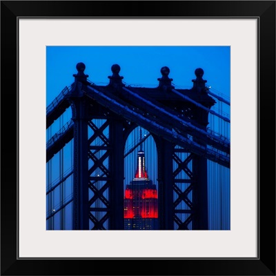 New York City, Manhattan, Williamsburg Bridge in front of Empire State Building