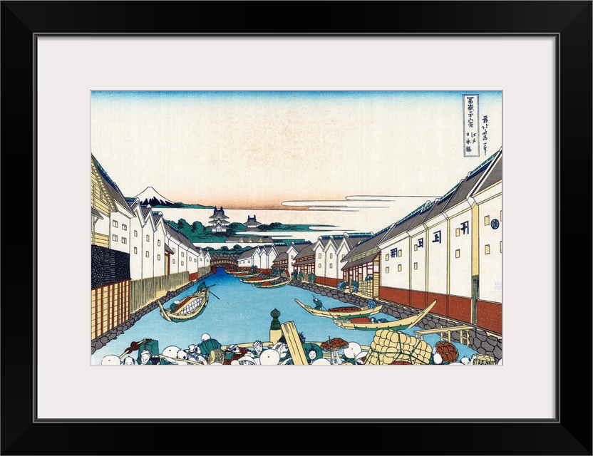 Nihonbashi Bridge in Edo (Edo Nihon-bashi), from the ukiyo-e series 36 Views of Mt. Fuji. Color woodblock print. Circa 183...