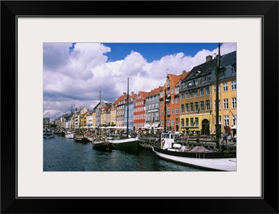 Nyhavn Canal with nautical vessels in Copenhagen, Denmark