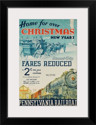 Pennsylvania Railroad Travel Poster, Home For Christmas