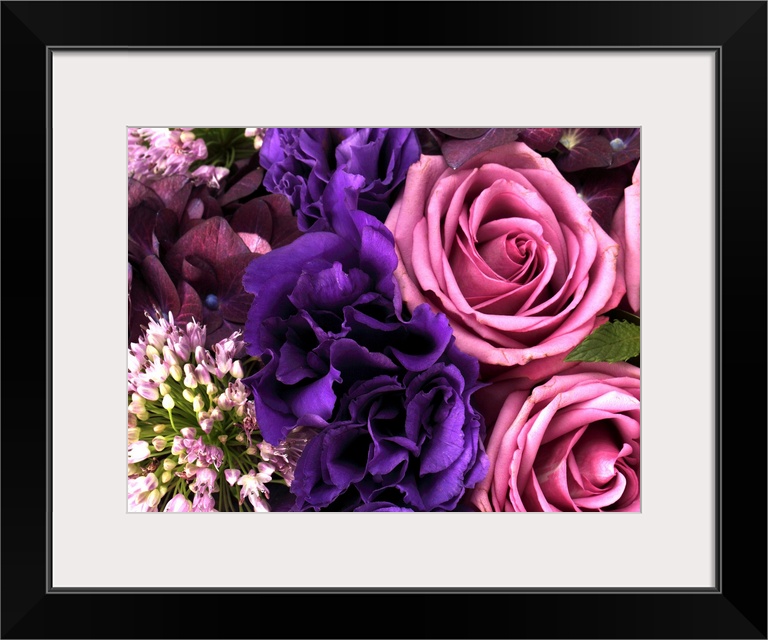 Big canvas photo of different multicolored flowers arranged together.
