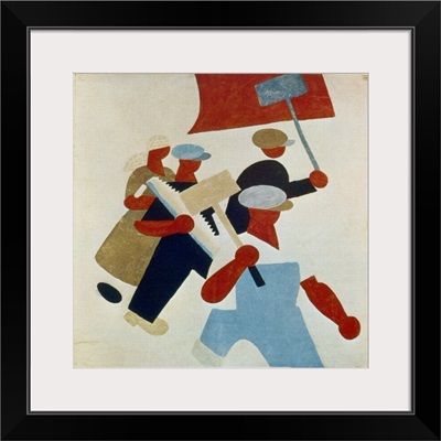 Poster depicting marching protestors during Russian Revolution