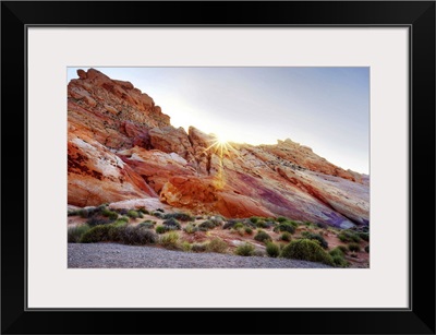 Rainbow colored rocks at sunset in Valley of Fire, Nevada, USA.
