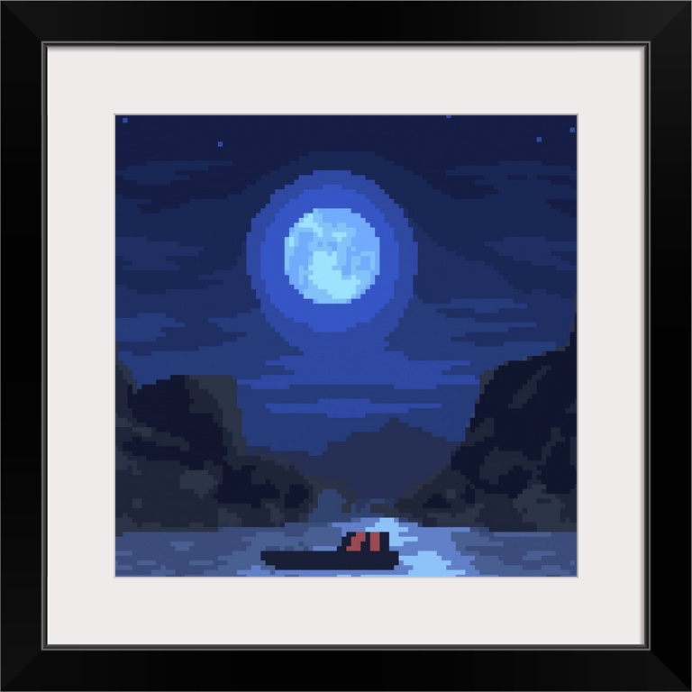 Rural Lake Night Pixel Art