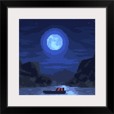 Rural Lake Night Pixel Art