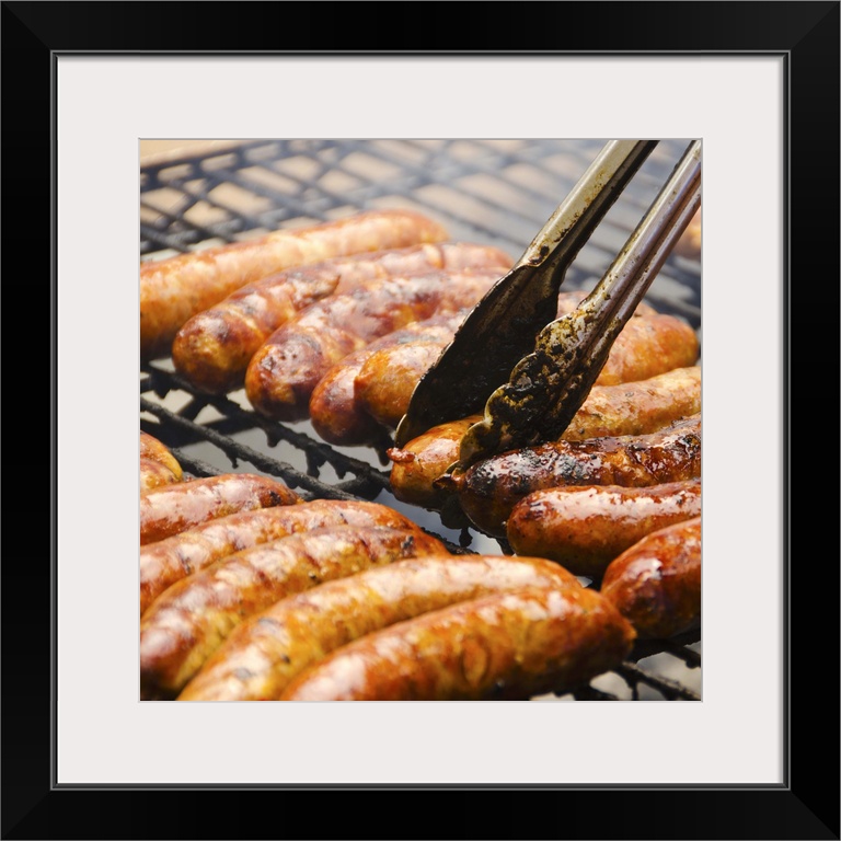 USA, New York, New York City, Sausages on barbeque