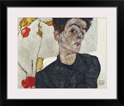Self-Portrait With Chinese Lantern Plant By Egon Schiele