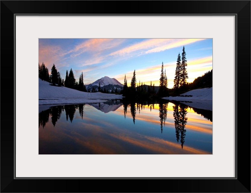 Sunset At Tipsoo Lakes And Mount Rainier