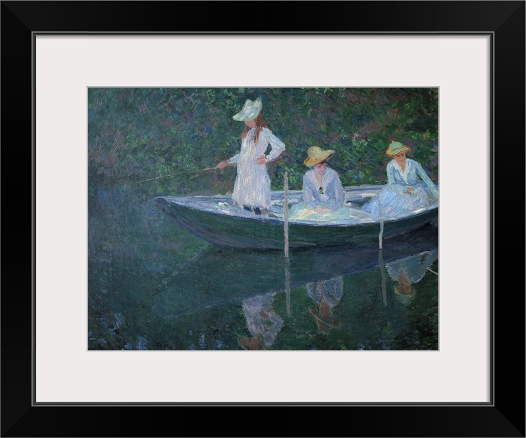 The Boat at Giverny. Portraits of madame Hoschede's daughters, Germaine, Suzanne et Blanche in 1887. Painting by Claude Mo...