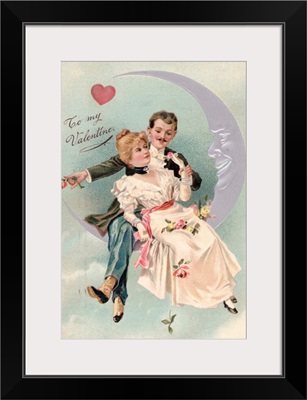 To My Valentine Postcard With Couple On Cresent Moon