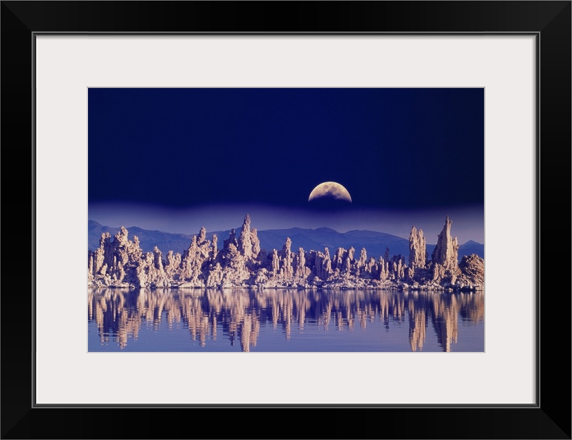 USA, CA, Mono Lake, tufas and moon (Digital Composite)