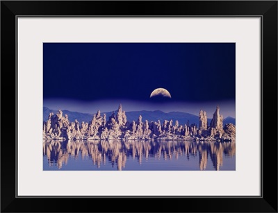 USA, CA, Mono Lake, tufas and moon (Digital Composite)