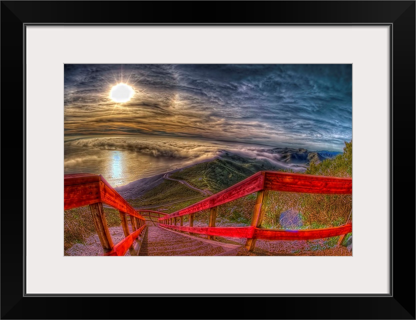 View of sun into sea at Marin Headlands.