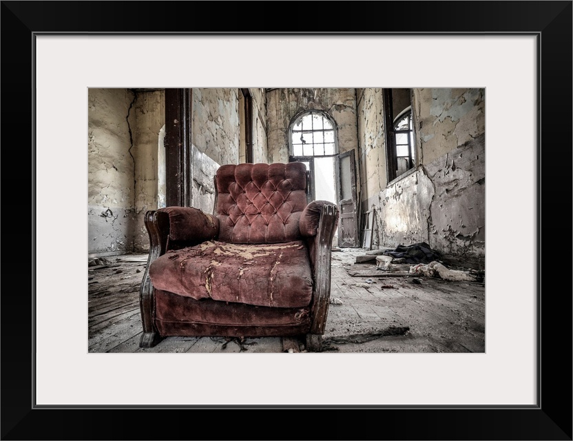 Vintage Red Armchair In The Abandoned House