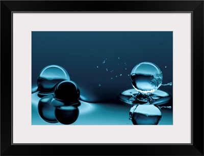 Water balls on blue background.