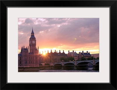 Westminster Bridge and Big Ben in London at sunset, England