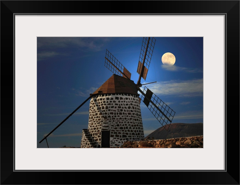 Windmill against sky with full moon, Killkenny, Leinster.