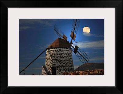 Windmill against sky with full moon, Killkenny, Leinster.