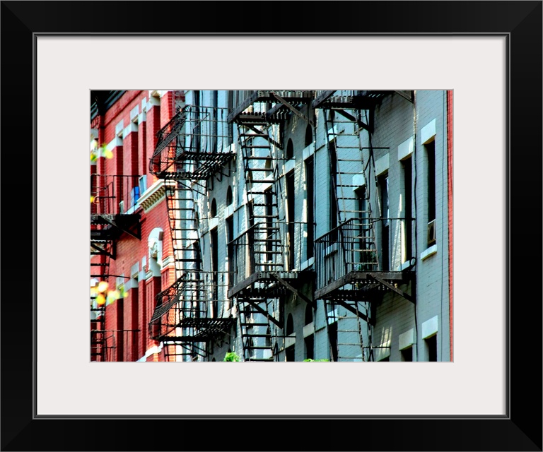 Windows and emergency stairs in New York City.