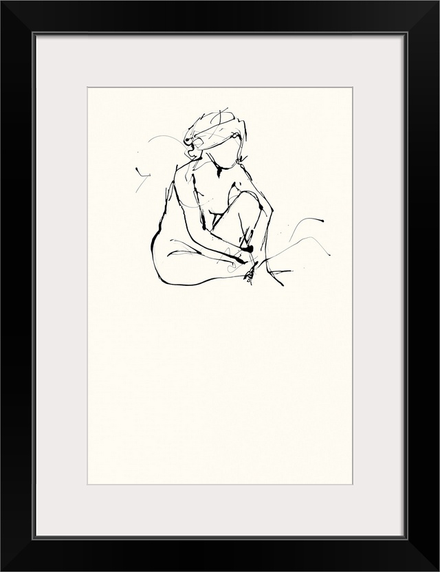 Contemporary nude sketch of a woman using black ink on an off white background.