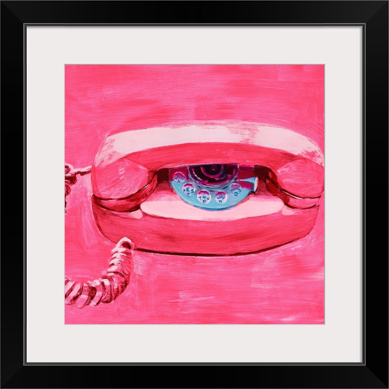 Square painting of a hot pink landline telephone.