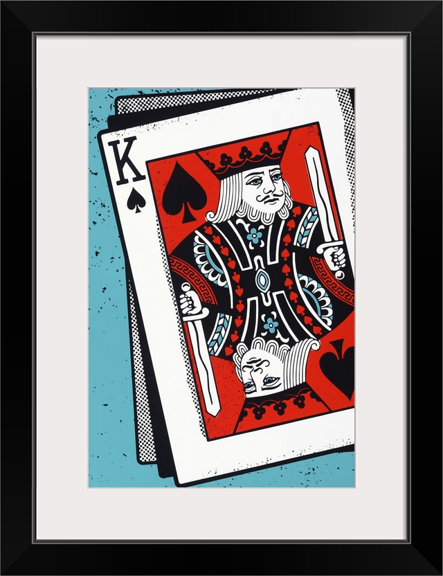 Digital illustration of a King of spades on a teal background.