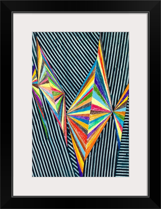 Abstract geometric design in bright rainbow colors.