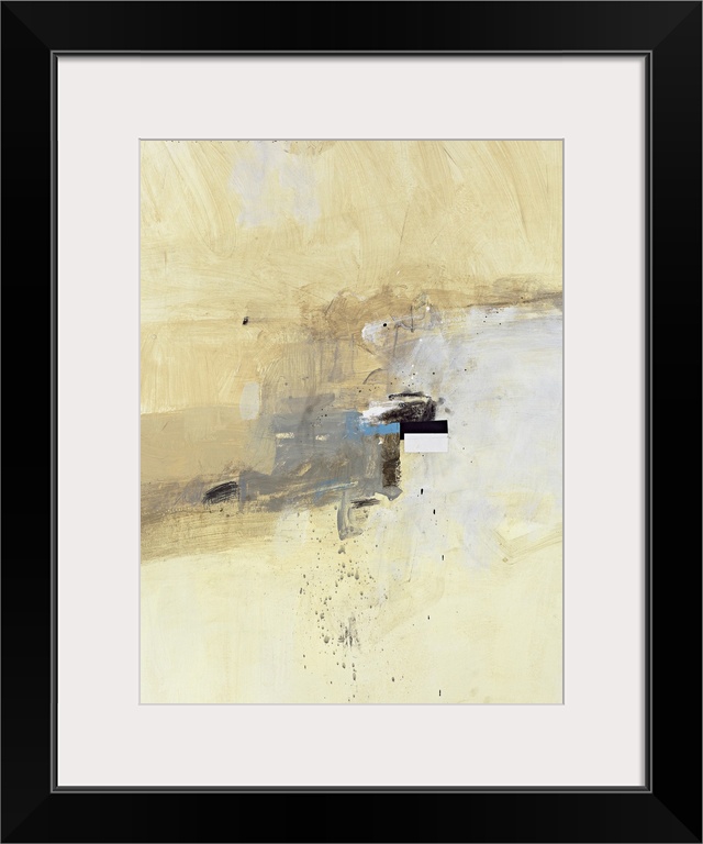 Big abstract art incorporates a surface of very light muted tones with a few small patches of darker tones in the middle a...
