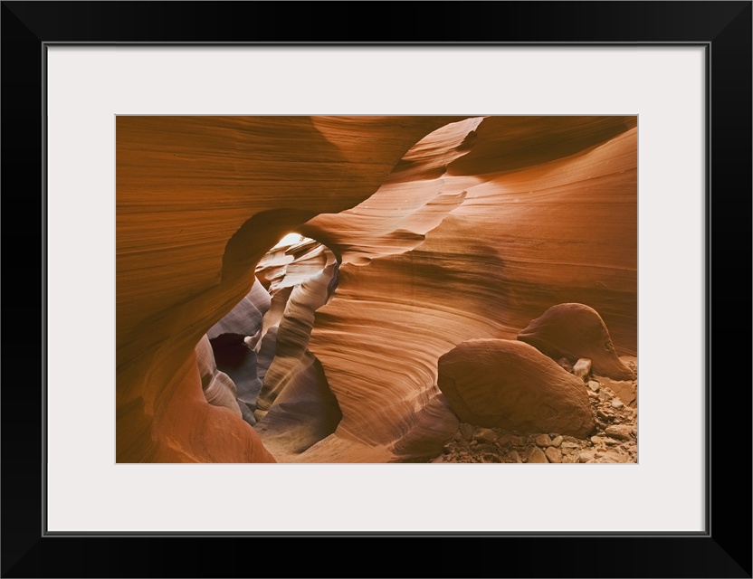 A photograph of a view of the slot canyons of Antelope Canyon in Arizona.