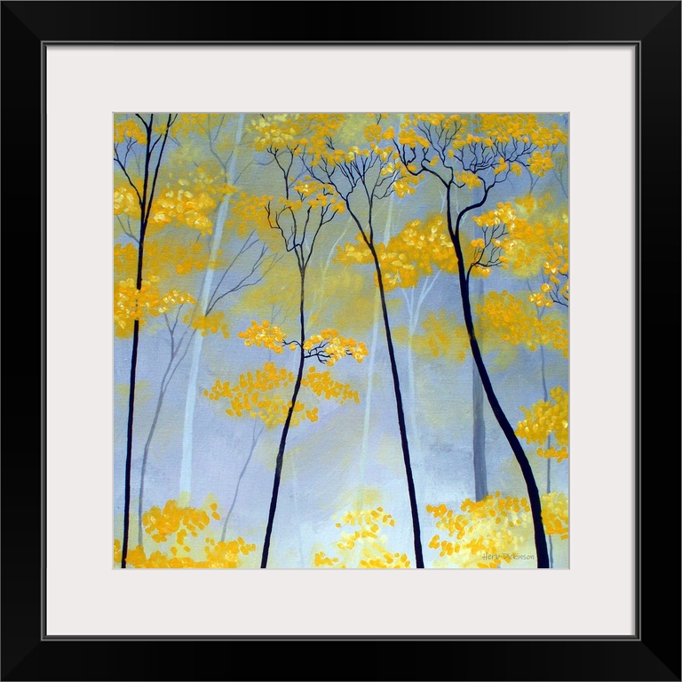 Square painting of golden tree tops.