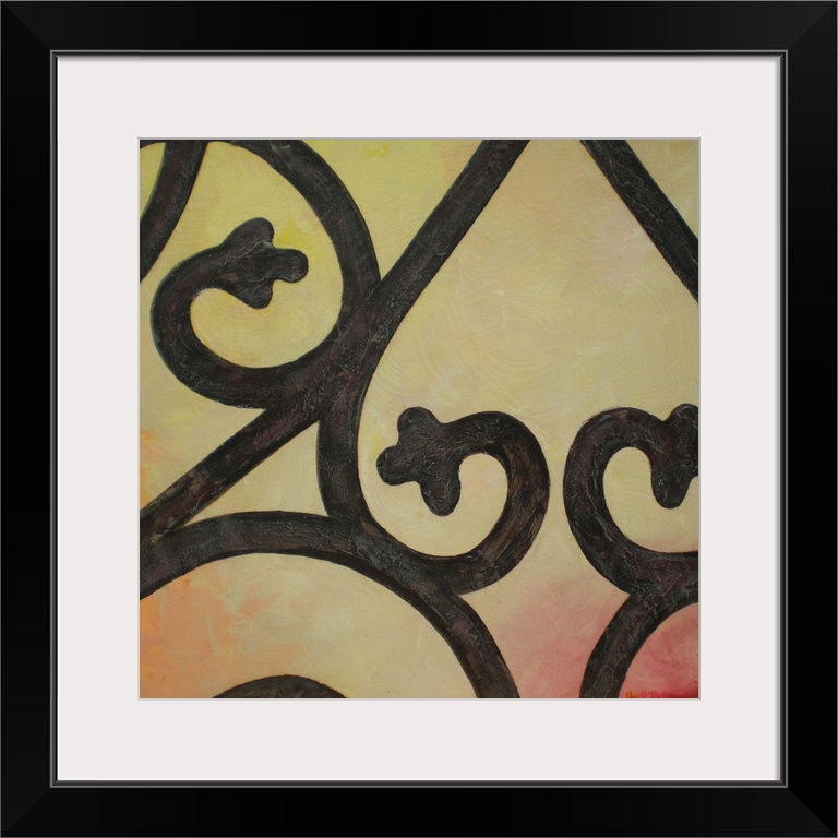 This is number II from the Wrought Iron Series. Abstract wrought iron design on a background made with yellow, red, and or...