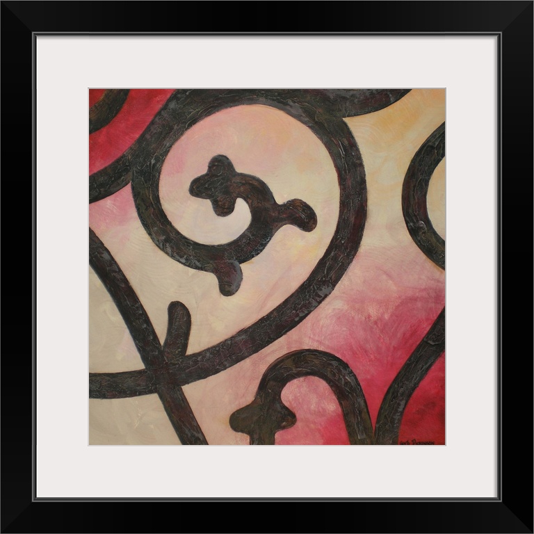 This is number III from the Wrought Iron Series. Abstract wrought iron design on a background made with shades of red and ...