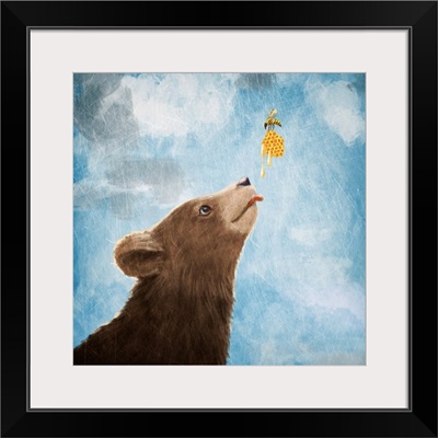 Bear Cub And Bee With Honeycomb