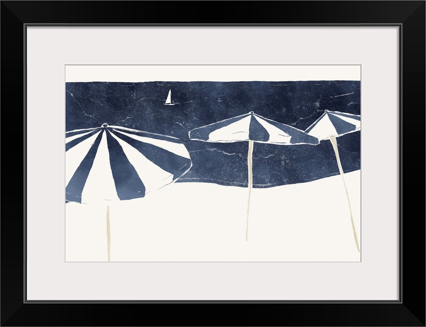 Blue Umbrellas And Sailboat