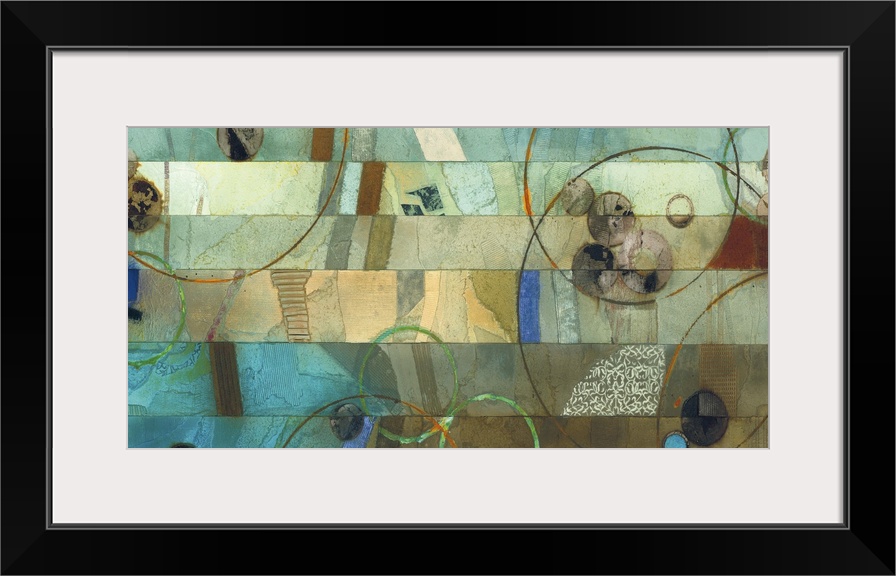 Contemporary abstract painting using cool tones with cascading organic and geometric shapes.