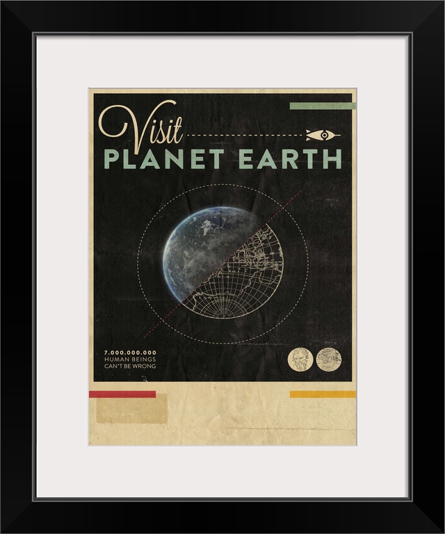 Contemporary retro stylized travel poster for visiting planet earth.