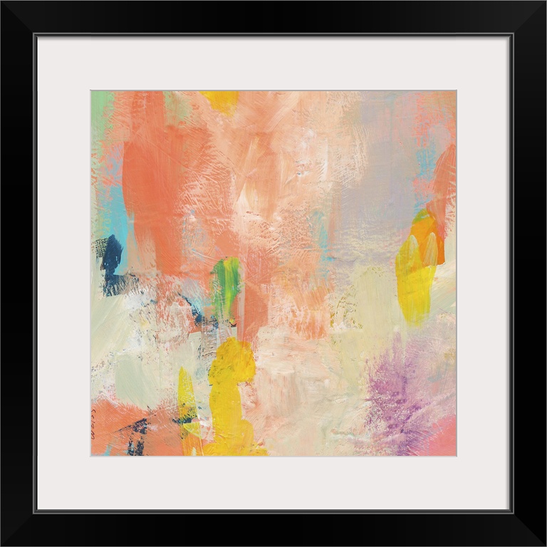 Abstract contemporary artwork in tropical shades of orange and yellow.