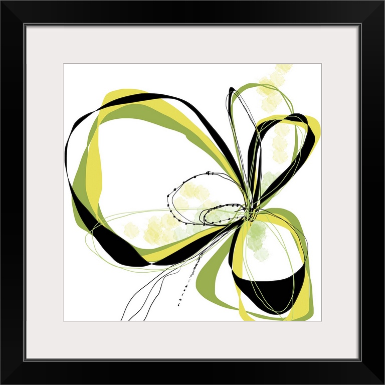 a bright floral with flowing lines of intertwined colors like yellow, citron and black.