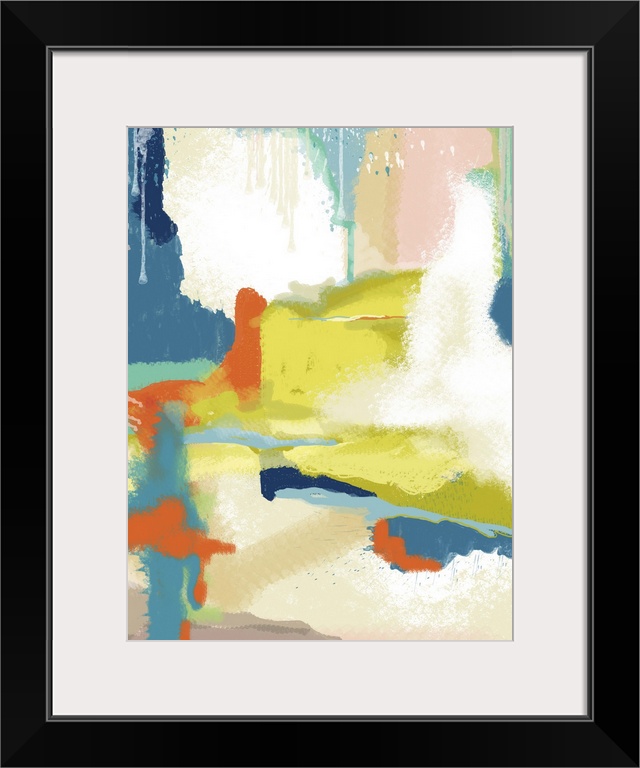 This is an abstracted landscaped with trendy colors and fun pop inspiration. teal blues work alongside yellow, crisp green...