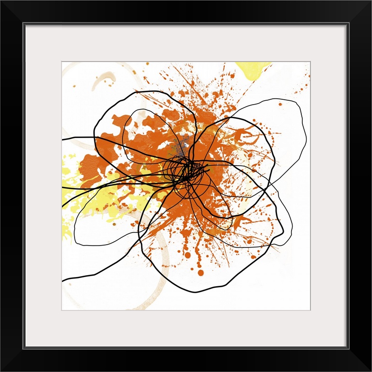 Contemporary art print created using splatter techniques and layering to create depth and texture.  The form resembles a f...