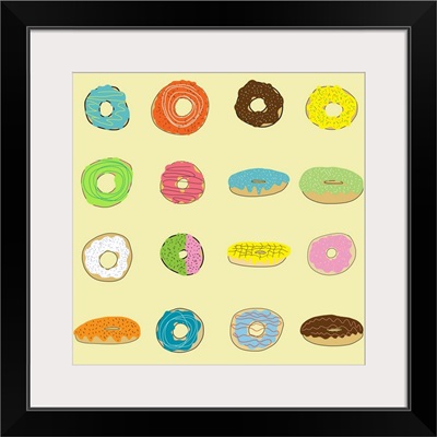 Sixteen Donuts On Yellow