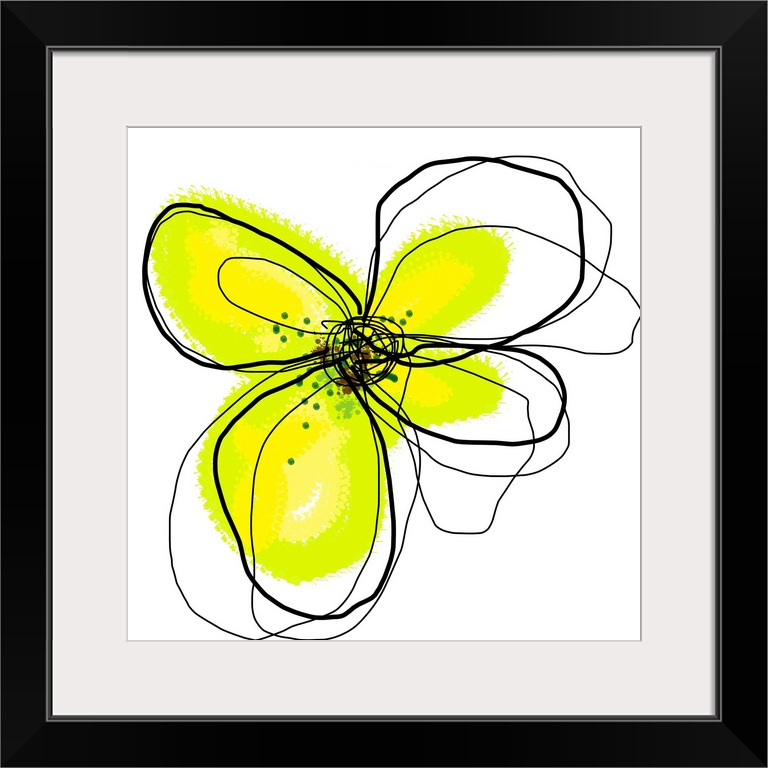 Wall art that is square in shape, this is contemporary painting of a flower illustrated by layering digital painting and l...