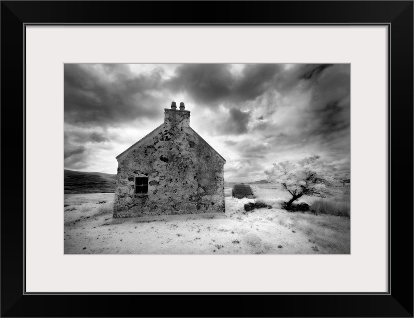 Infrared image of a derelict farmhouse near Arivruach, Isle of Lewis, Hebrides, Scotland, UK