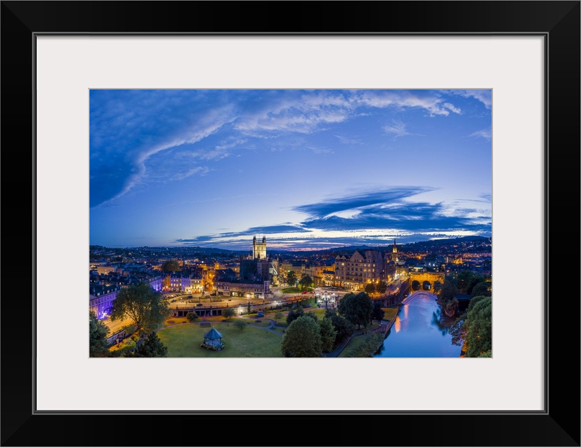 Bath city center and River Avon, Somerset, England.