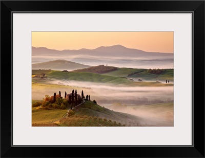 Belvedere farm at sunsise, Orcia valley, Tuscany, Italy