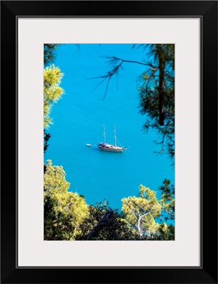 Caicco Saling Boat In Zagare Bay, Gargano National Park, Foggia District, Apulia, Italy