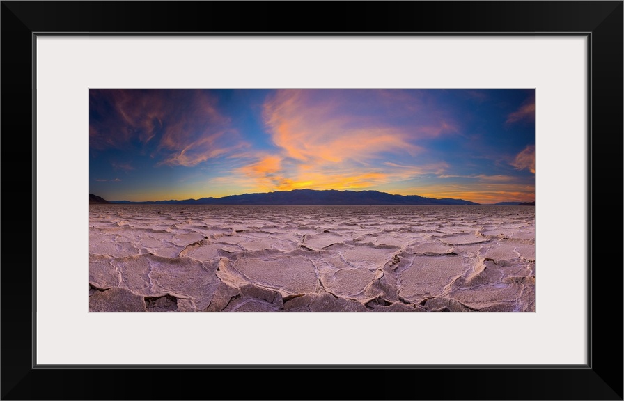 USA, California, Death Valley National Park, Badwater Basin, lowest point in North America, salt crust broken into hexagon...