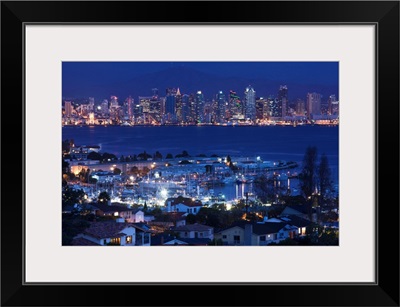 California, San Diego, City and Shelter Island Yacht Basin from Point Loma, dusk